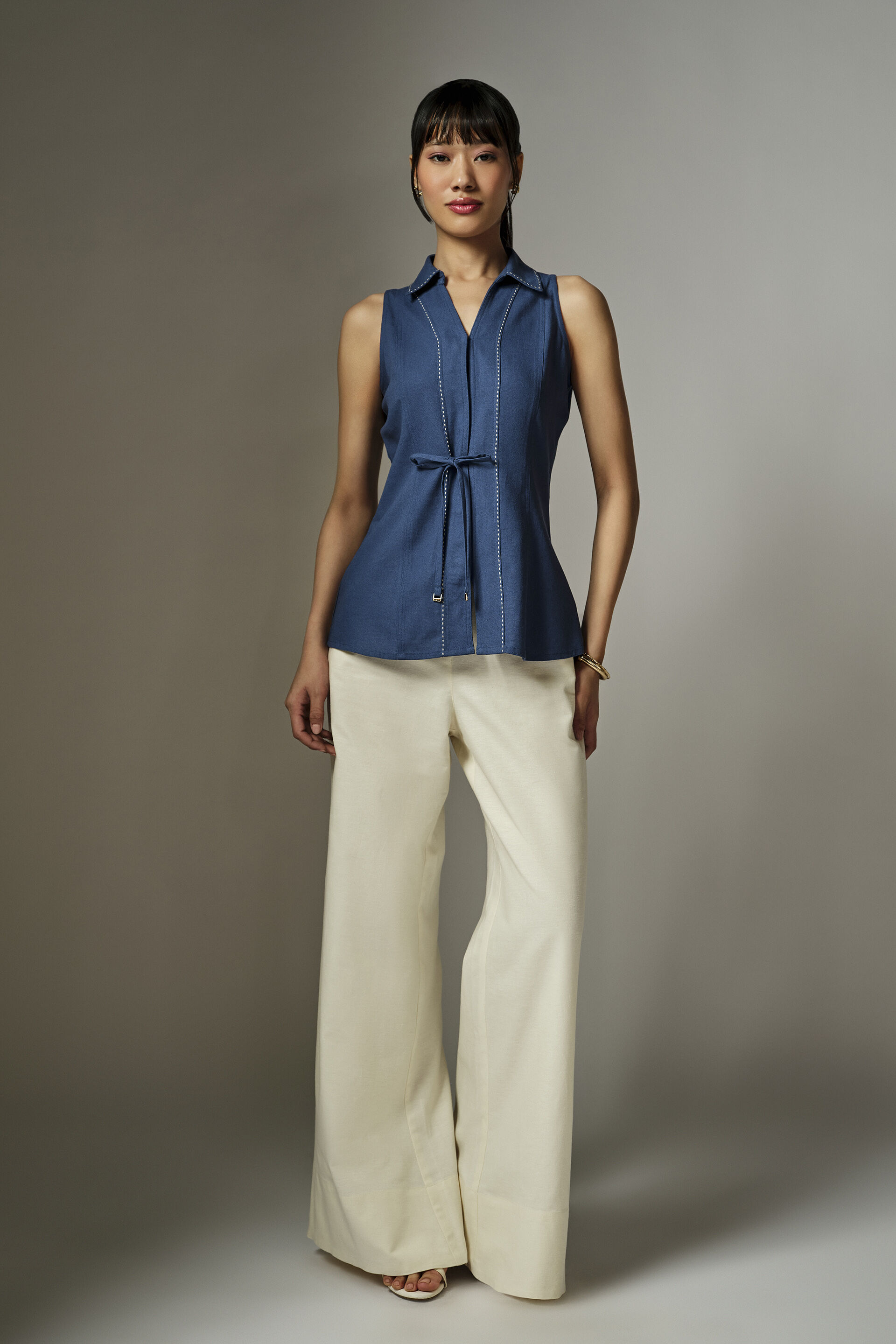 Raya Blue Collared Top, Blue, image 4